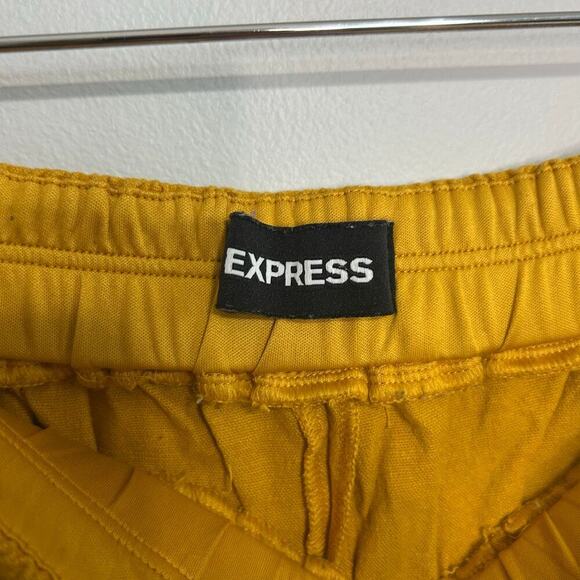 Express High Waisted Linen Blend Pull On Wide Leg Pant Women’s Size Small Yellow - Picture 6 of 10